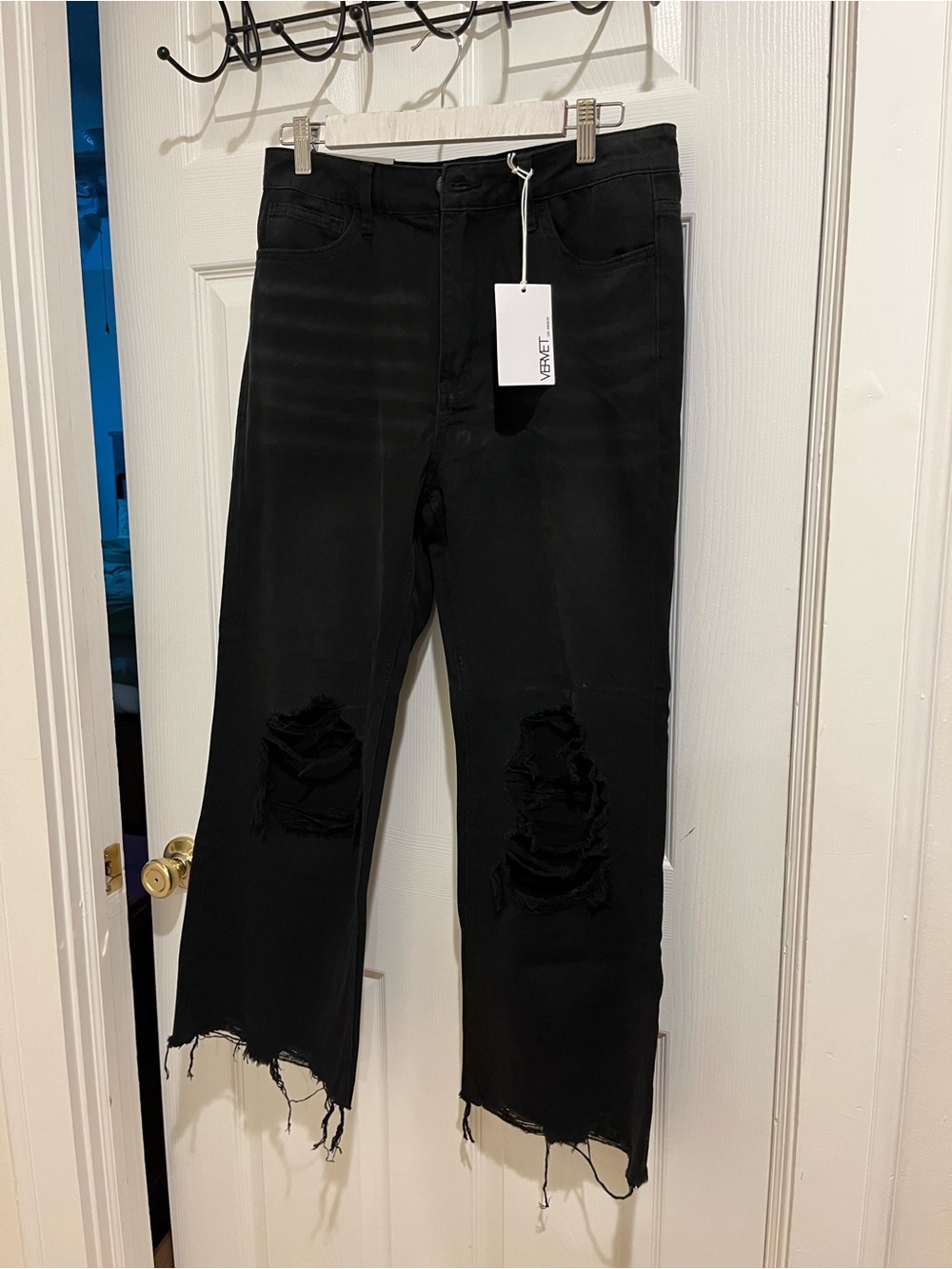 VERVET BY FLYING MONKEY Black Wide Leg Distressed Jeans